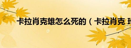 卡拉肖克雄怎么死的（卡拉肖克 玲）