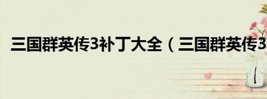 三国群英传3补丁大全（三国群英传3补丁）