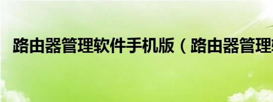 路由器管理软件手机版（路由器管理软件）