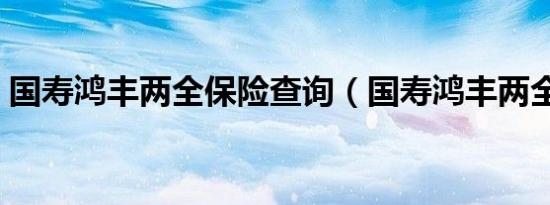 国寿鸿丰两全保险查询（国寿鸿丰两全保险）