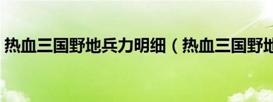 热血三国野地兵力明细（热血三国野地兵力）