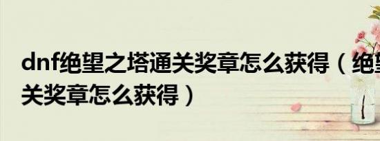 dnf绝望之塔通关奖章怎么获得（绝望之塔通关奖章怎么获得）