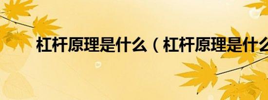 杠杆原理是什么（杠杆原理是什么）