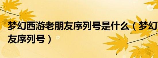 梦幻西游老朋友序列号是什么（梦幻西游老朋友序列号）