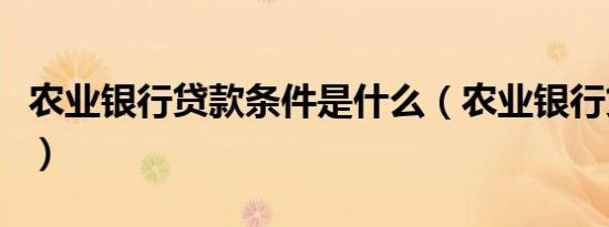 农业银行贷款条件是什么（农业银行贷款条件）