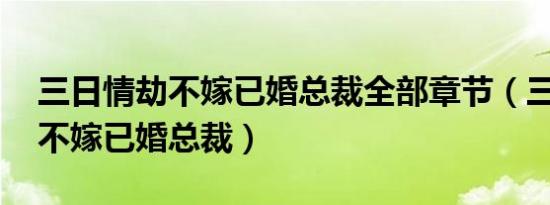 三日情劫不嫁已婚总裁全部章节（三日情劫 不嫁已婚总裁）