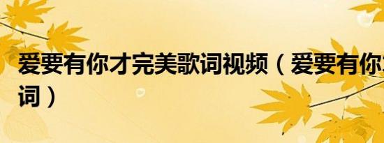 爱要有你才完美歌词视频（爱要有你才完美歌词）