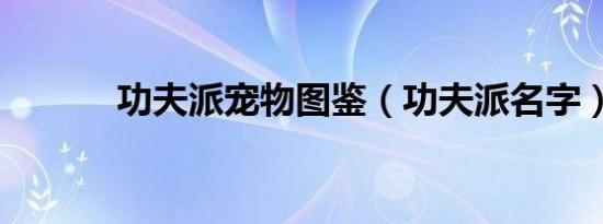 功夫派宠物图鉴（功夫派名字）