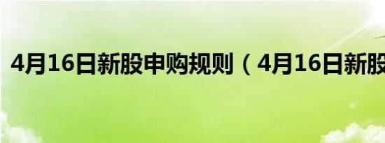 4月16日新股申购规则（4月16日新股申购）