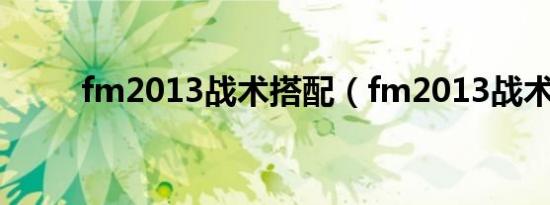 fm2013战术搭配（fm2013战术）