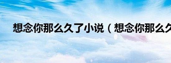 想念你那么久了小说（想念你那么久了）
