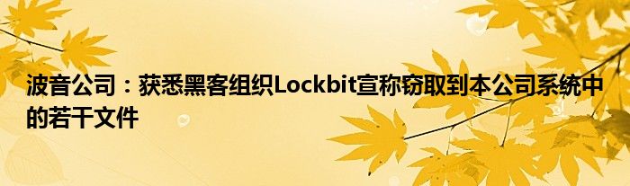 波音公司：获悉黑客组织Lockbit宣称窃取到本公司系统中的若干文件