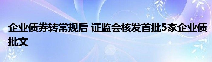 企业债券转常规后 证监会核发首批5家企业债批文