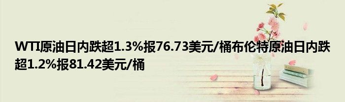 WTI原油日内跌超1.3%报76.73美元/桶布伦特原油日内跌超1.2%报81.42美元/桶