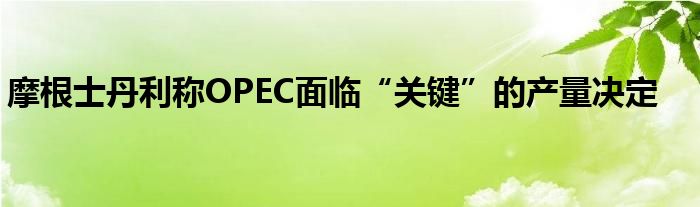 摩根士丹利称OPEC面临“关键”的产量决定