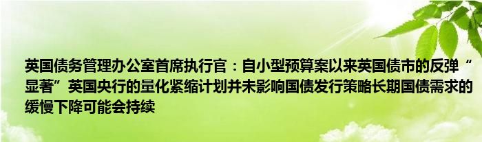 英国债务管理办公室首席执行官：自小型预算案以来英国债市的反弹“显著”英国央行的量化紧缩计划并未影响国债发行策略长期国债需求的缓慢下降可能会持续