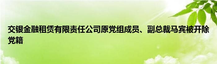 交银金融租赁有限责任公司原党组成员、副总裁马宾被开除党籍