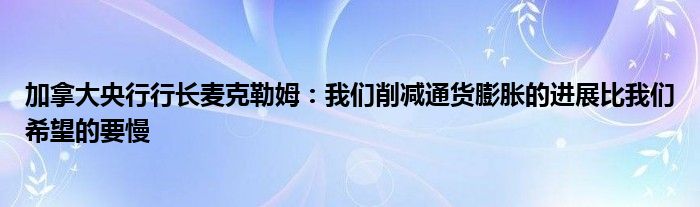 加拿大央行行长麦克勒姆：我们削减通货膨胀的进展比我们希望的要慢