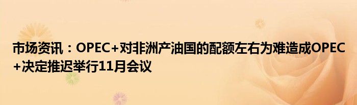 市场资讯：OPEC+对非洲产油国的配额左右为难造成OPEC+决定推迟举行11月会议