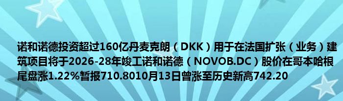 诺和诺德投资超过160亿丹麦克朗（DKK）用于在法国扩张（业务）建筑项目将于2026