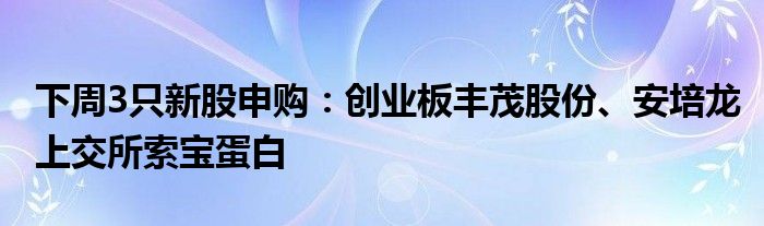 下周3只新股申购：创业板丰茂股份、安培龙上交所索宝蛋白