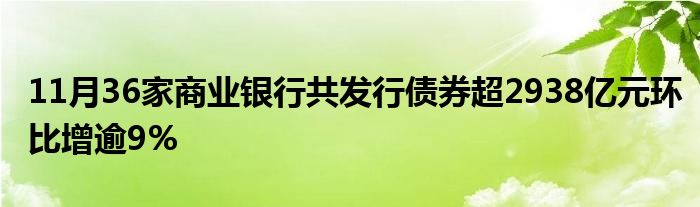 11月36家商业银行共发行债券超2938亿元环比增逾9%