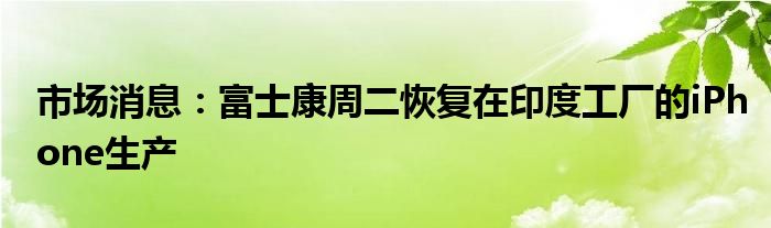 市场消息：富士康周二恢复在印度工厂的iPhone生产