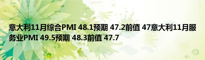 意大利11月综合PMI 48.1预期 47.2前值 47意大利11月服务业PMI 49.5预期 48.3前值 47.7