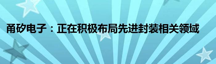 甬矽电子：正在积极布局先进封装相关领域