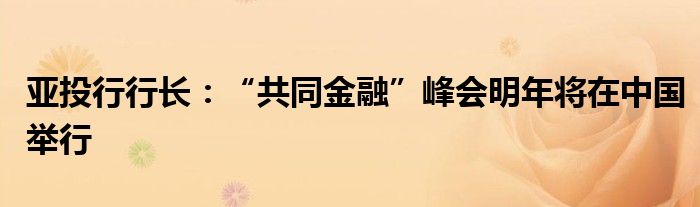 亚投行行长：“共同金融”峰会明年将在中国举行