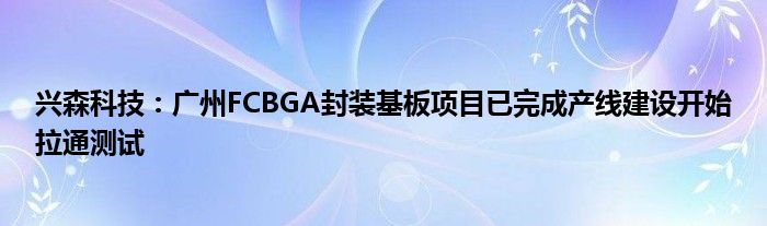 兴森科技：广州FCBGA封装基板项目已完成产线建设开始拉通测试