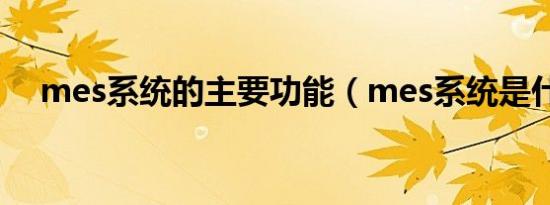 mes系统的主要功能（mes系统是什么）