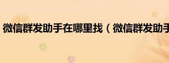 微信群发助手在哪里找（微信群发助手在哪）