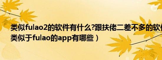 类似fulao2的软件有什么?跟扶佬二差不多的软件分析...（类似于fulao的app有哪些）