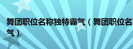 舞团职位名称独特霸气（舞团职位名称一套霸气）