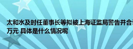 太和水及时任董事长等拟被上海证监局警告并合计罚款275万元 具体是什么情况呢