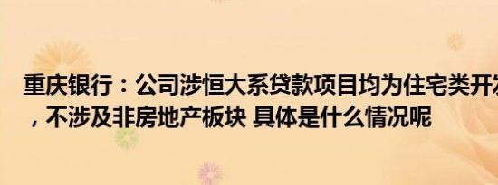 重庆银行：公司涉恒大系贷款项目均为住宅类开发贷款项目，不涉及非房地产板块 具体是什么情况呢