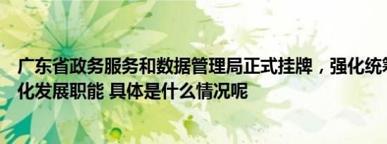 广东省政务服务和数据管理局正式挂牌，强化统筹全省数字化发展职能 具体是什么情况呢
