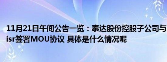11月21日午间公告一览：泰达股份控股子公司与Nahdet Misr签署MOU协议 具体是什么情况呢