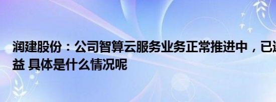 润建股份：公司智算云服务业务正常推进中，已逐步产生收益 具体是什么情况呢