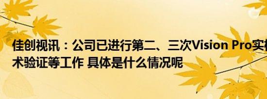 佳创视讯：公司已进行第二、三次Vision Pro实机适配与技术验证等工作 具体是什么情况呢