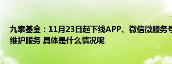 九泰基金：11月23日起下线APP、微信微服务号的运营及维护服务 具体是什么情况呢