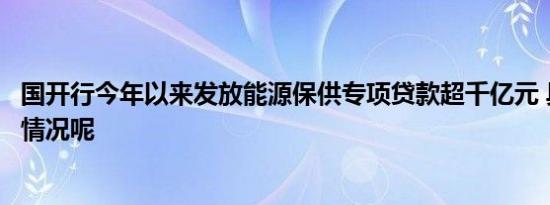 国开行今年以来发放能源保供专项贷款超千亿元 具体是什么情况呢