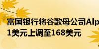 富国银行将谷歌母公司Alphabet目标价从141美元上调至168美元