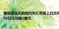 据报道当天的纽约外汇市场上日元对美元汇率一度跌至156.95日元兑换1美元