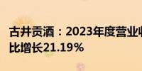 古井贡酒：2023年度营业收入202.54亿元 同比增长21.19%
