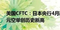 美国CFTC：日本央行4月政策会议开幕前日元空单创历史新高