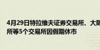 4月29日特拉维夫证券交易所、大阪交易所、东京证券交易所等5个交易所因假期休市