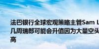 法巴银行全球宏观策略主管Sam Lynton-Brown表示未来几周瑞郎可能会升值因为大量空头头寸挤压可能导致瑞郎走高