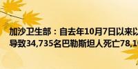 加沙卫生部：自去年10月7日以来以色列对加沙的军事进攻导致34,735名巴勒斯坦人死亡78,108人受伤
